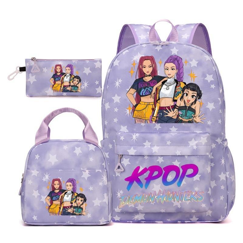Korean Drama Demon Hunter Backpack Lunch Bag Pencil Case Set Student Three-piece School Bag Pencil Case Lunch Bag