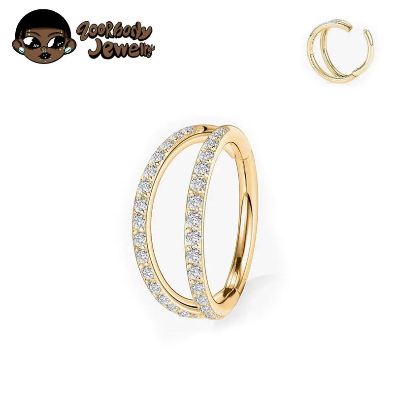 G23 Titanium Helix Piercing Earring Hoop Double Line 5A Clear CZ Paved Septum Ring Cartilage Daith Helix Piercing Body Jewellery