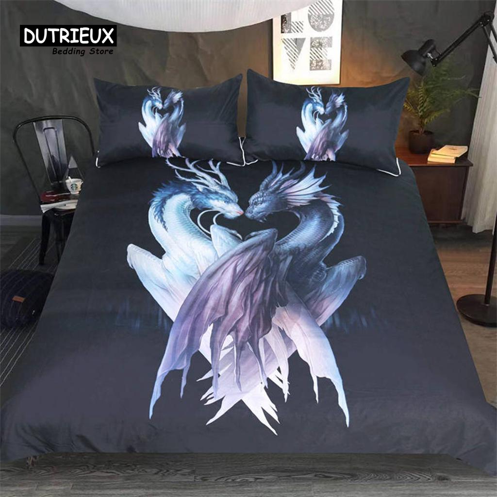 3D Dragon Duvet Cover Microfiber Blue Clouds Twin Bedding Set Chinese Historical Eastern Dragon Comforter Cover With Pillowcases