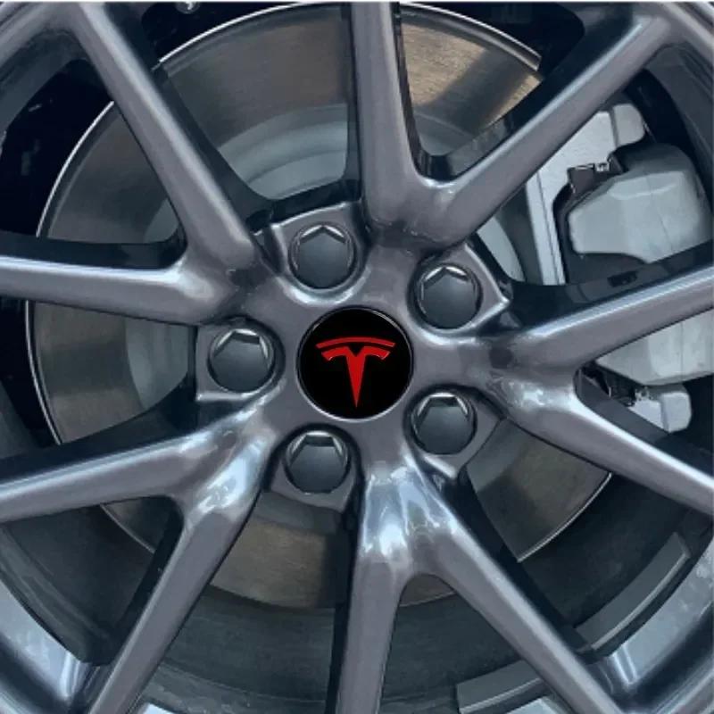 4pcs 56mm Car Wheel Center Hub Decorative Caps for Tesla Model 3 Y S X Badge Wheel Lug Nut Protective Cover
