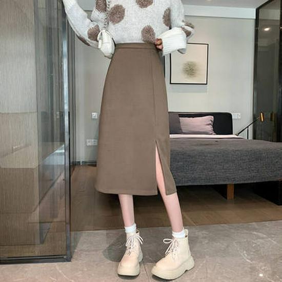 Coffee Color Women's Mid-Length A-Line Summer Slit Skirt 022