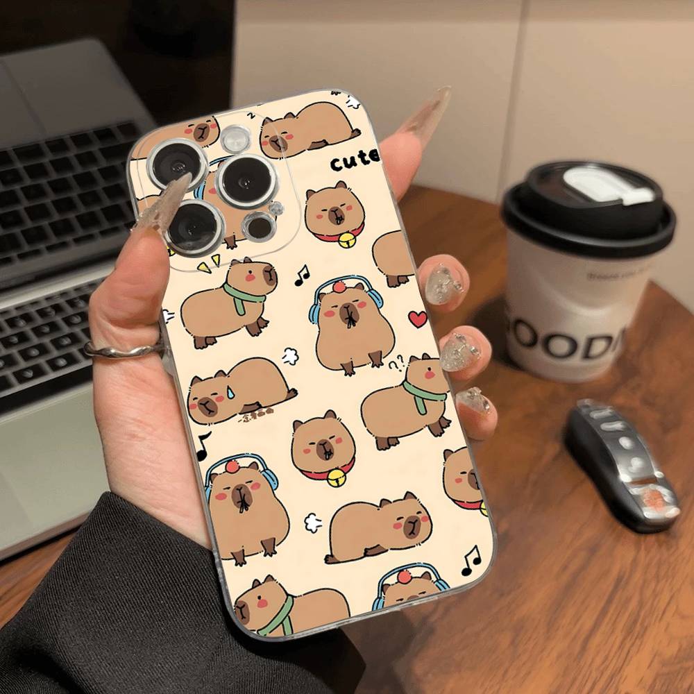 Cartoon Capybara Transparent Soft Phone Case For IPhone 15 12 14 16 17 13 Plus 11 Pro Max 13 Pro