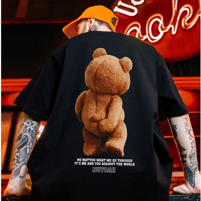 

2026 Summer Fashion Retro Teddy Bear Pattern Mens TShirt Round Neck LooseFitting Breathable Mens Short Sleeve S