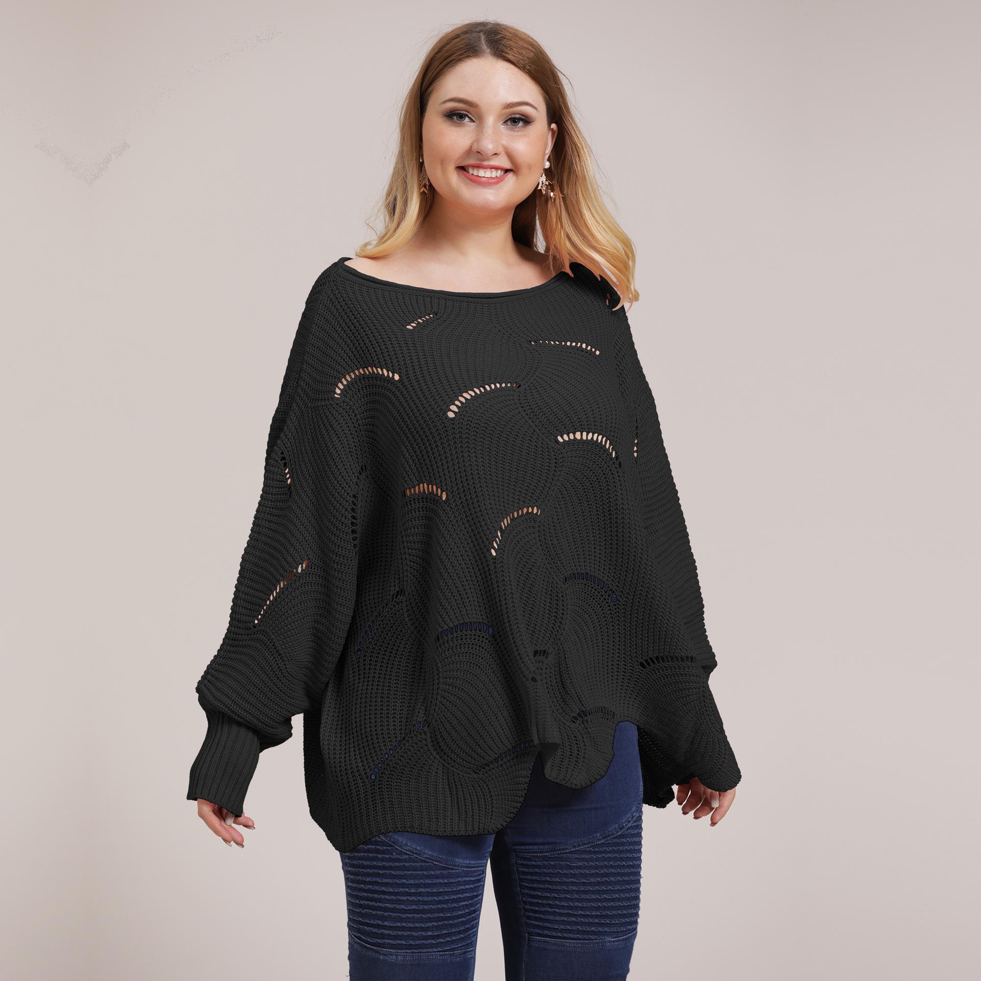 

Plus Size Women s Irregular Loose Batwing & Lantern Sleeve Knit Pullover Sweater Double Extra Large чорний