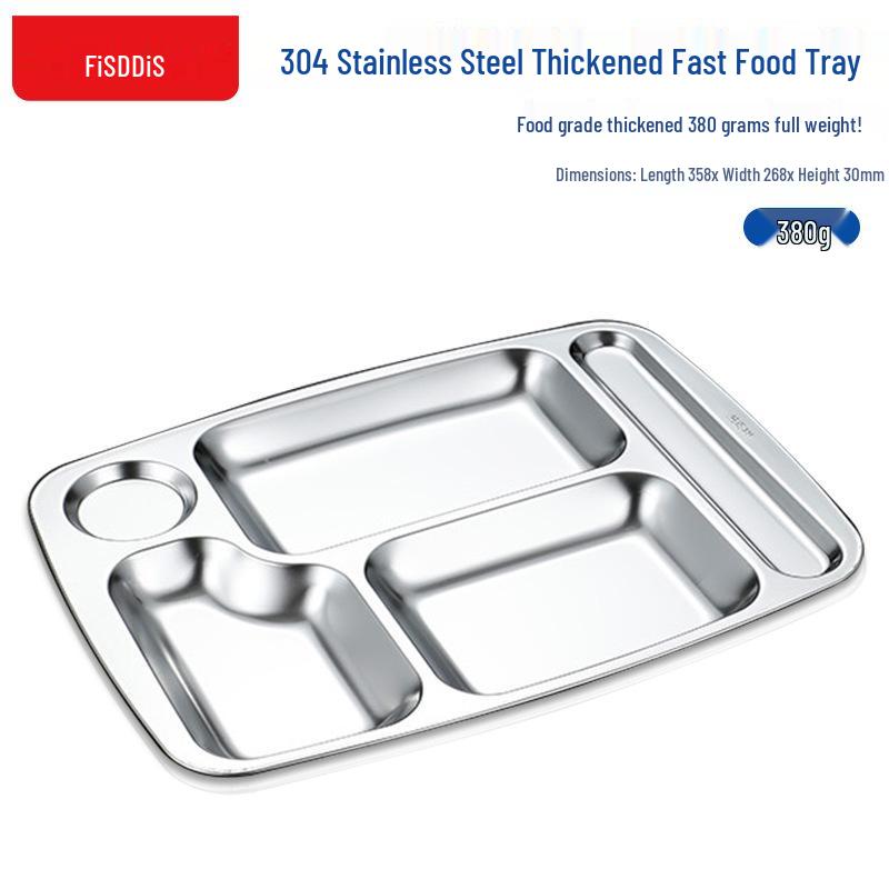 Fides 304 Stainless Steel Divided Meal Tray for Canteens and Restaurants