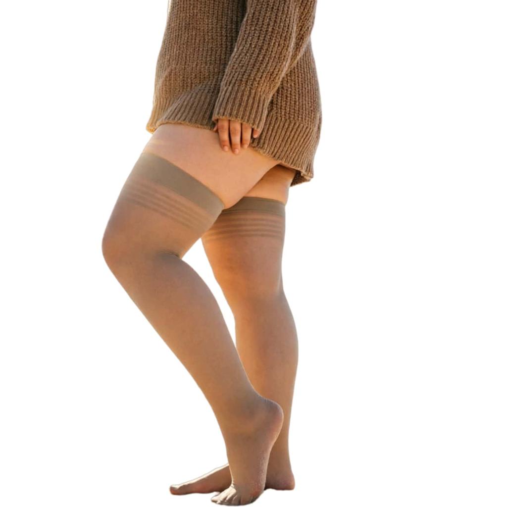 Women Sheer Sexy Elastic Hosiery Plus Size Striped Lace Thigh High Stockings Over Knee Stay Up Slim Fit Long Socks Big Size XXXL