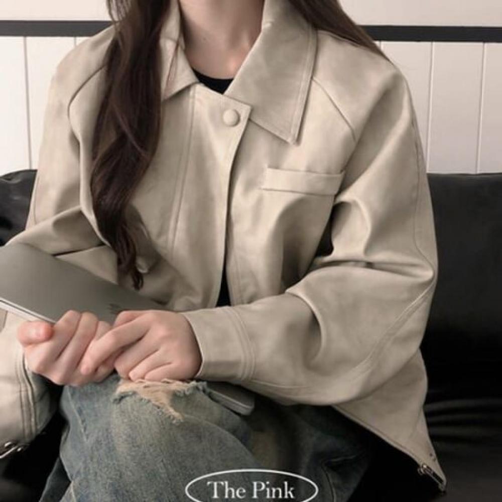The Pink Oversize Matte Vintage leaTher Jacket