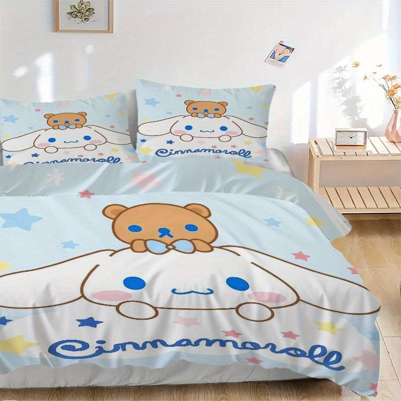 

3pcs Cute Cinnamoroll & Bear Ideas Bedding Set, Including 1 Quilt Cover and 2 Pillow Shams, Without Filling, Soft and Comfortable Home Bedro 135x200cm