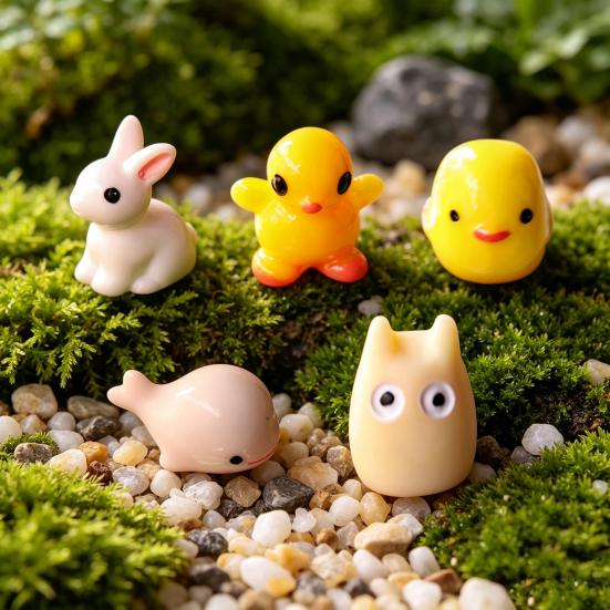 Figurine d'Animal Miniature Mini Dauphin Lapin Canard Poussin Elfe Statue en Résine Ornement Maison de Poupée Jardin de Fées Paysage Micro Décoration