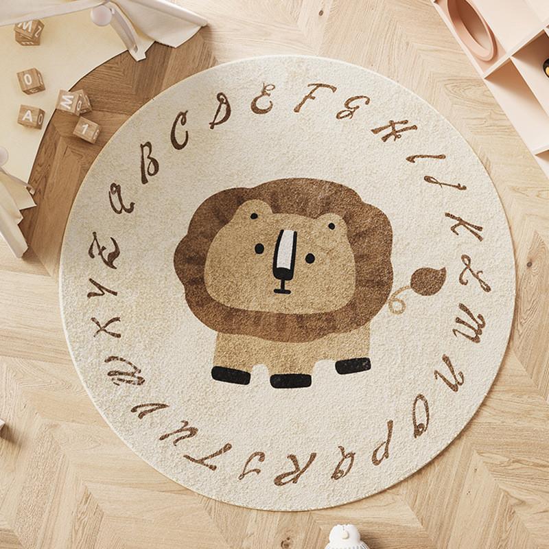 Cartoon Round Area Rug For Bedroom With Monster And Dinosaur Print Design Kids Reading Room Decor