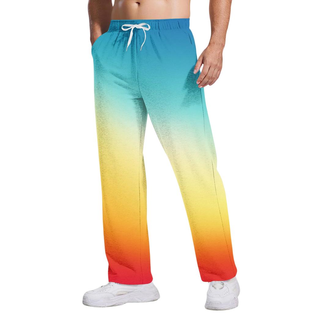 Herren Krawatte, Farbverlauf Freizeithose mit Taschen | Locker gerades Bein, Elastischer Bund mit Kordelzug für den täglichen und lässigen Gebrauch