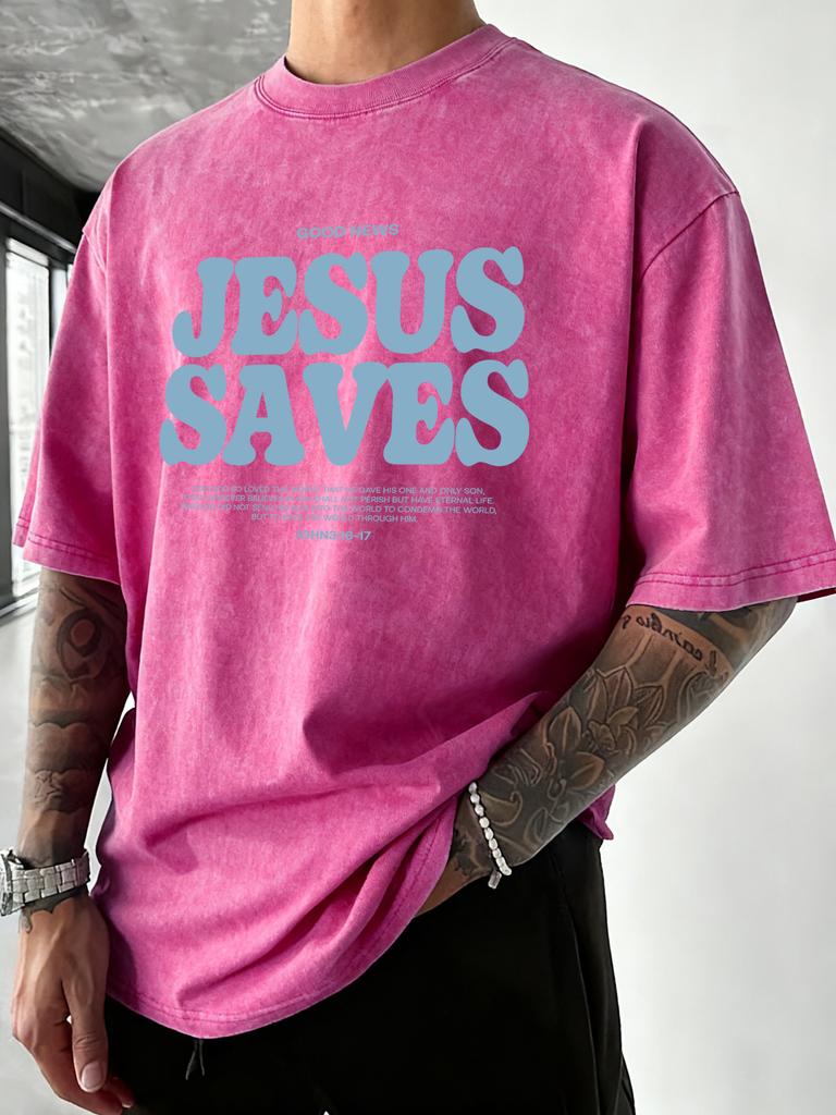 Good News Jesus Saves Letter Print Mens Washed TShirt Summer Cotton Short Sleeve Sport Comfortable T Shirt Gym Loose Top