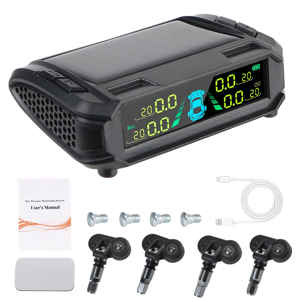 Car Tire Pressure Monitoring System Digital LCD Display Auto Security Alarm Systems USB / Solar TPMS Tyre Temperature Monitor