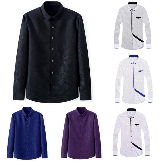 

Плюс размер весенних деловых мужчин с длинным рукавом с отложным воротником рубашка Slim Fit Top XL