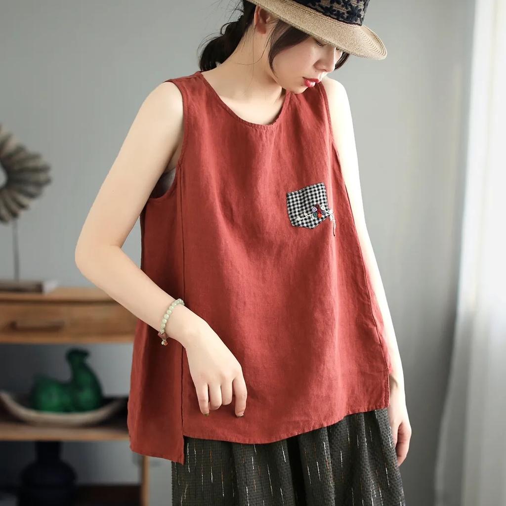Women Summer Tank  Embroidery Sleeveless Summer Blouse Casual Loose Vests