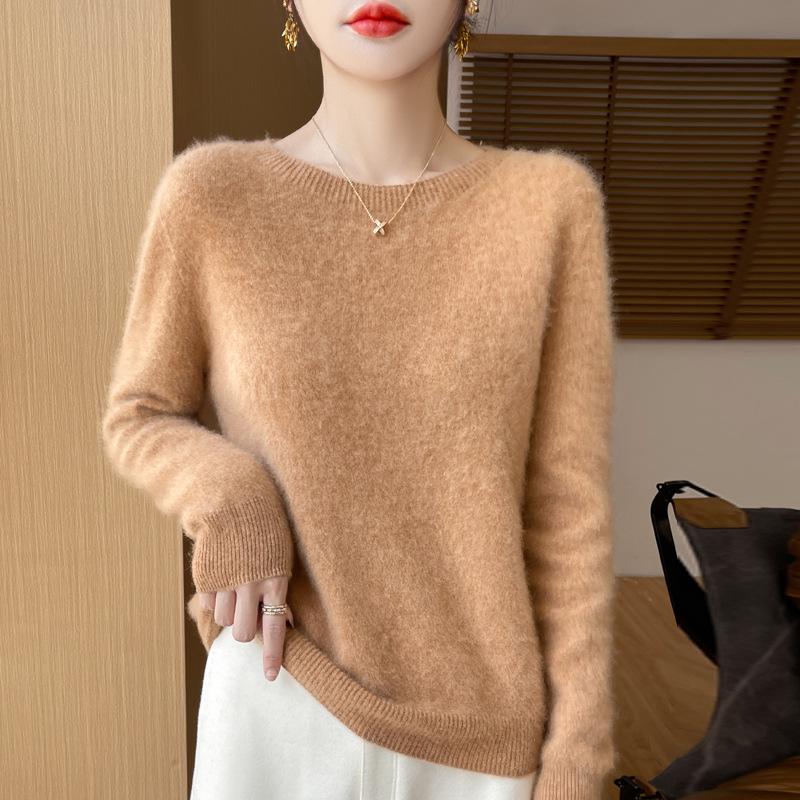 Women's Solid Color Wool Knit Pullover Sweater for Fall and Winter