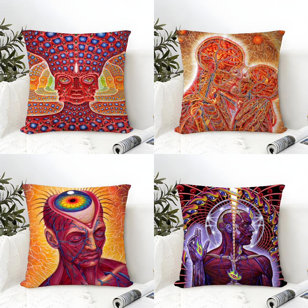Visionary Spiritual Artist Alex Grey Pillow Case Natural Linen Double-Sided Printing Sofa Home Decor Cushion Cover