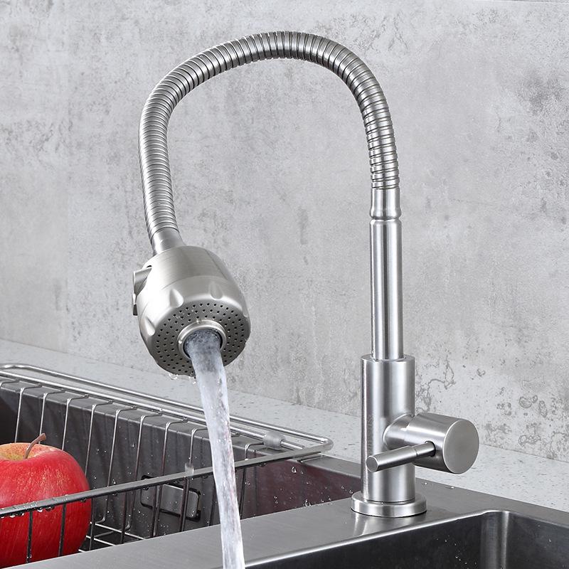 Vertical Stainless Steel Single Cold Kitchen Faucet for Wash Basin