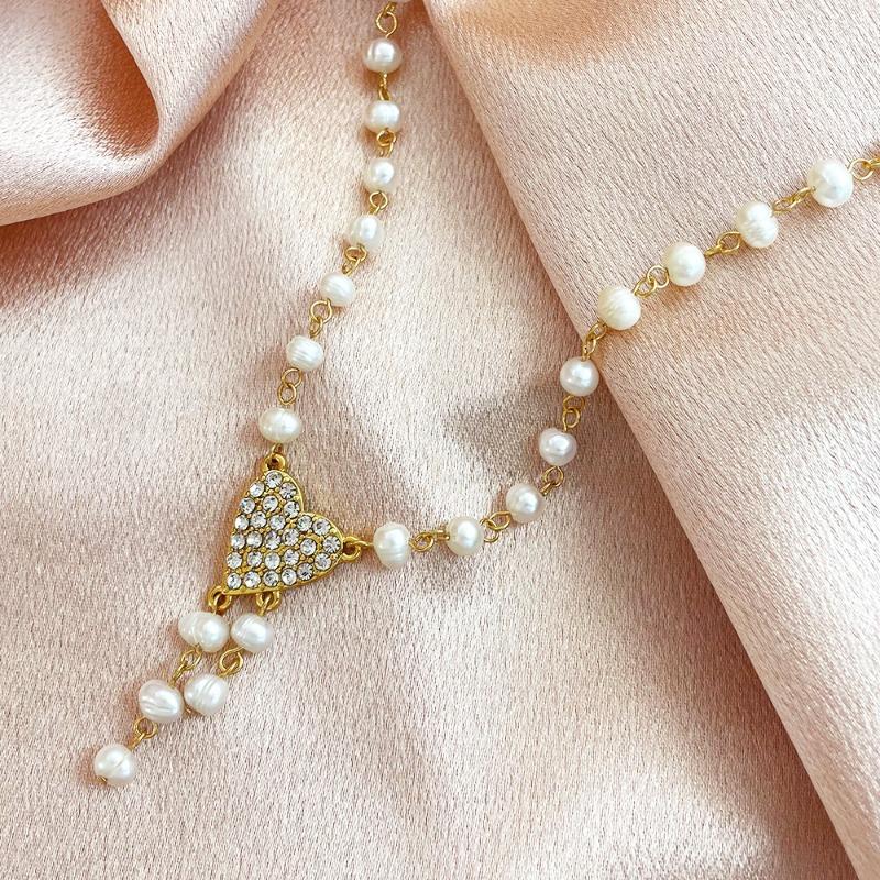 Meier Pearl layered necklace double chain fashion butterfly heart pendant women's romantic rose