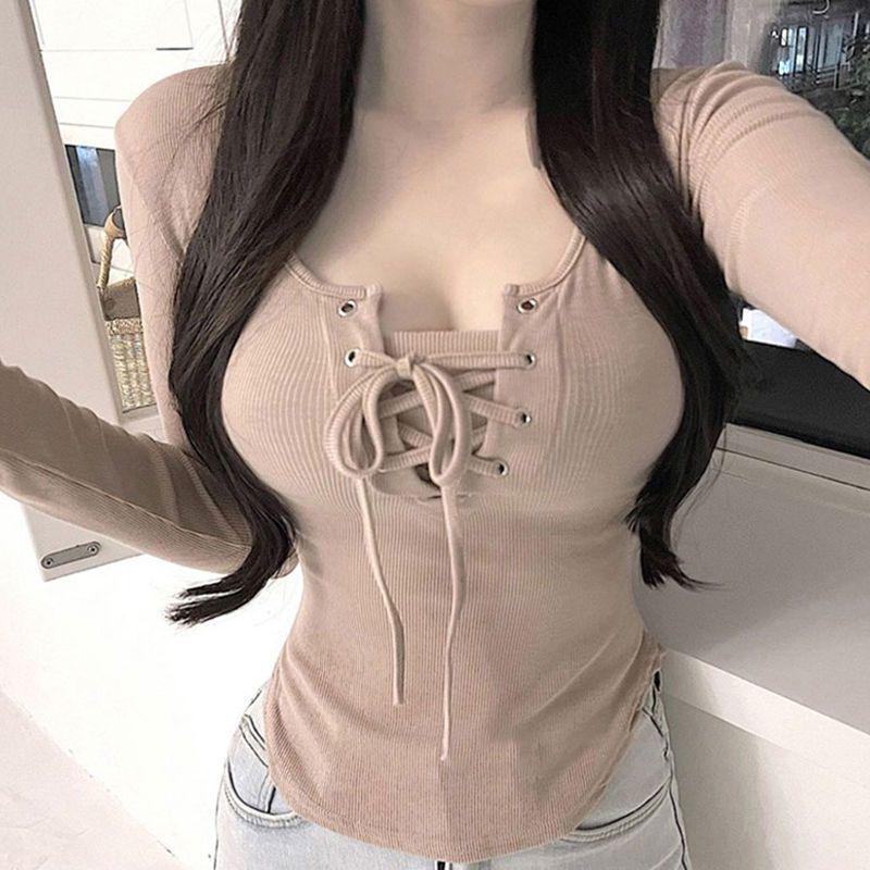 Lace-Detail Women's Long-Sleeve T-Shirts for Spring & Autumn 2025