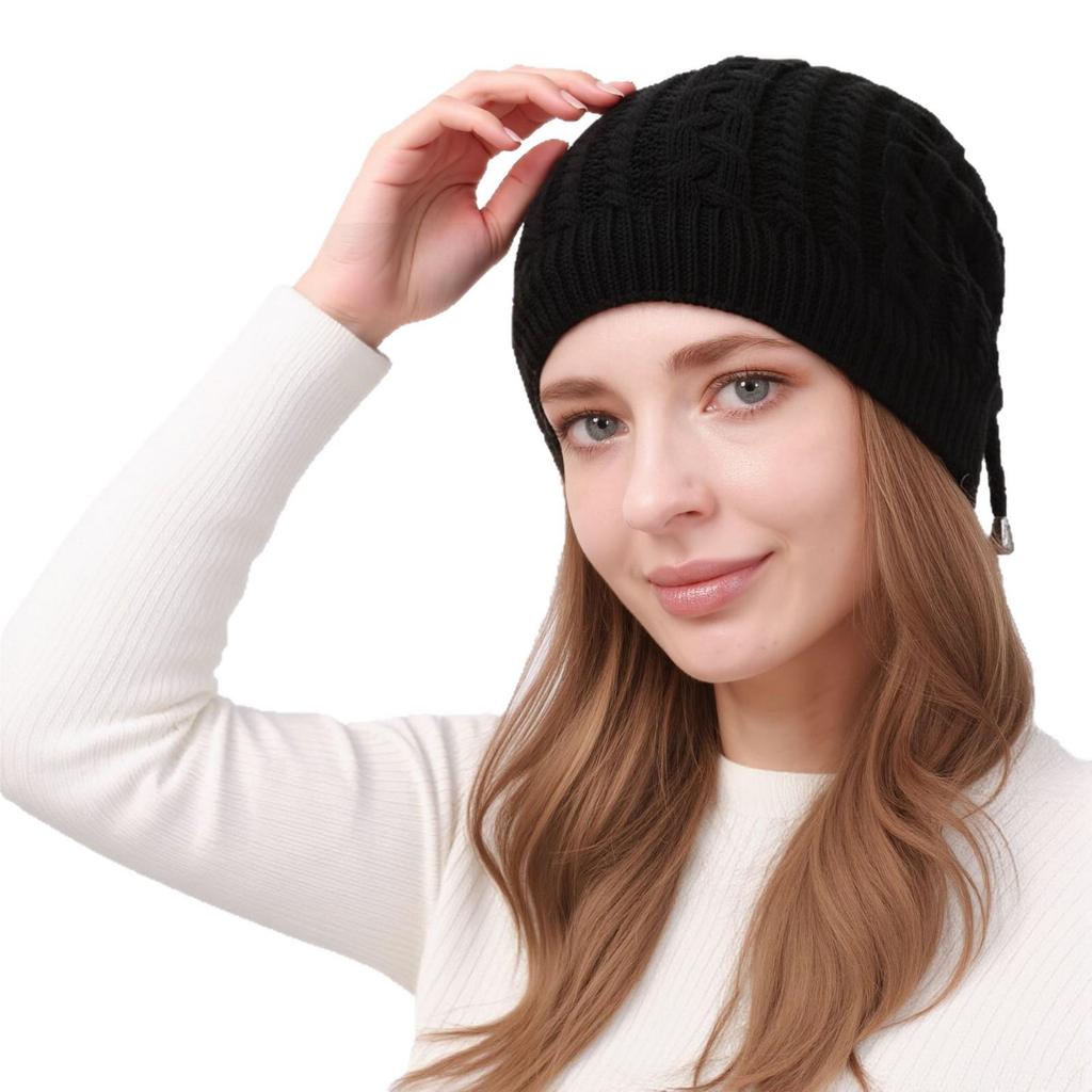 Fall/Winter Women's Double Wear Drawstring Knitted Ponytail Hat with Deer Plush Fabric