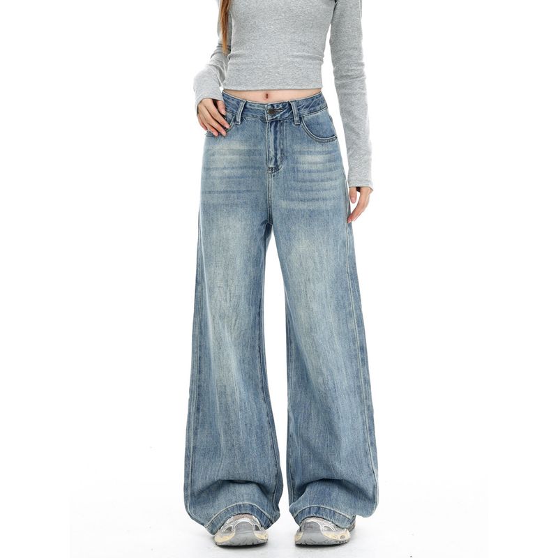 Plus-Size Vintage Wide-Leg Jeans for Women, Summer New High-Waisted Slimming Drape Loose Straight Pants for Plus-Size Women, Floor-Length Pants