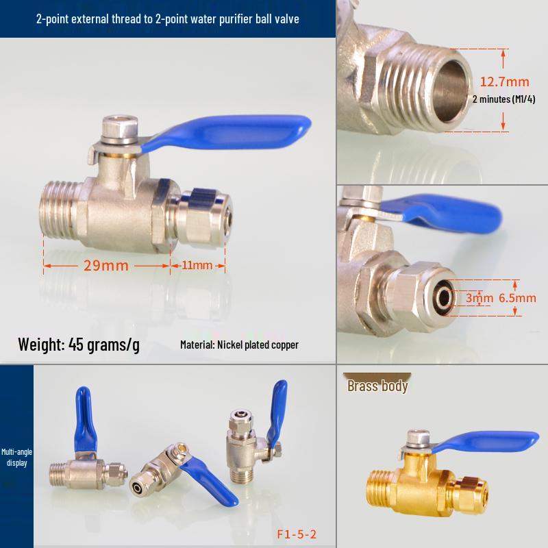 Household Water Purifier Tee Connector 4 to 2 Point Ball Valve for Filter and Dispenser