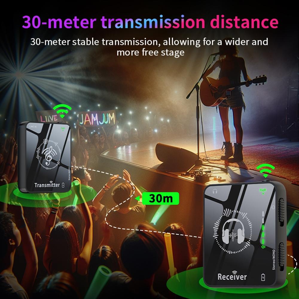 2.4G Wireless In-Ear Monitor System Low Latency Wireless IEM Transmitter Receiver 30m Transmission 5H Battery for Stage/Streaming