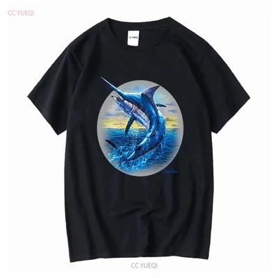 Mens Jumping Blue Marlin Sport Fishing Saltwater Fish Fisherman Reel It Boat Lure Catch Ocean Vacation Crewneck T Shirt