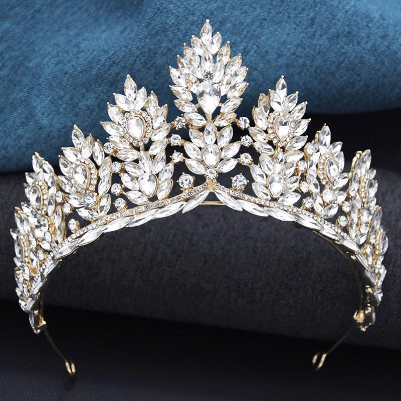 Baroque Yellow Crystal Tiaras for Women Bride Diadem Wedding Crown Bridal Hair Jewelry Party Dress Head Accessories