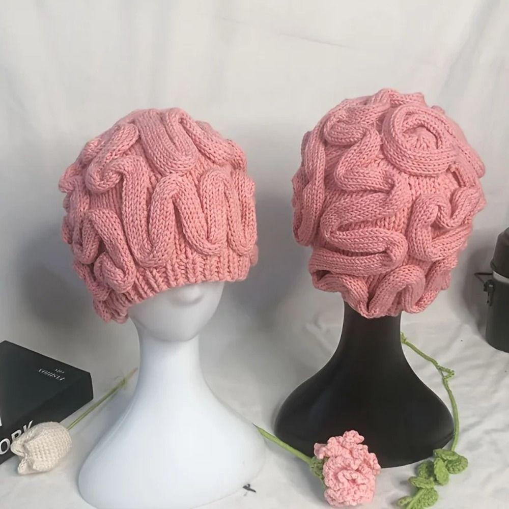 Warm Knitted Brain Hat Playful Funny Brain Beanie Stretchy Brain Pullover Cap  Outdoor