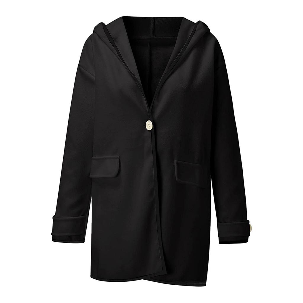 Damen-Windbreaker-Cardigan aus dickem Wollstoff mit fester Kapuze und Kapuze