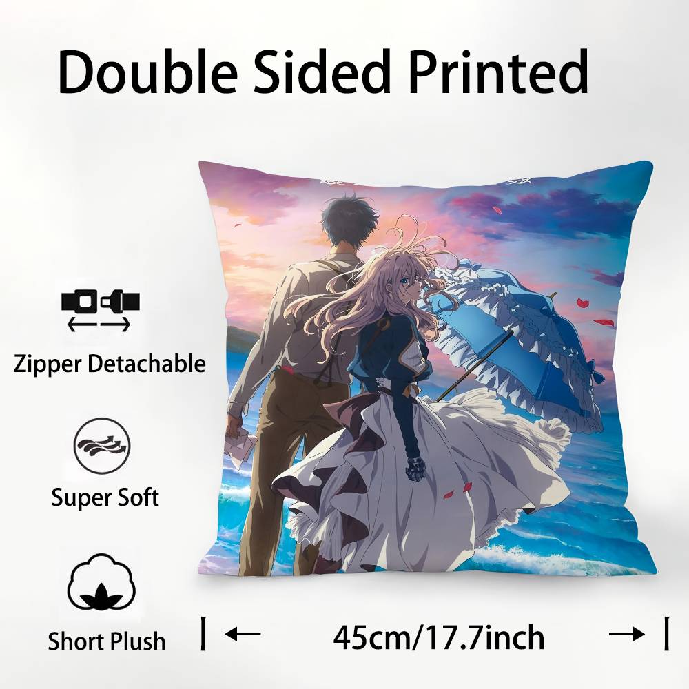 Anime Violet Evergarden Pillow Case Plush Fabric Soft  Pillowcase Double Sided Print Cushion Cover Household Gifts