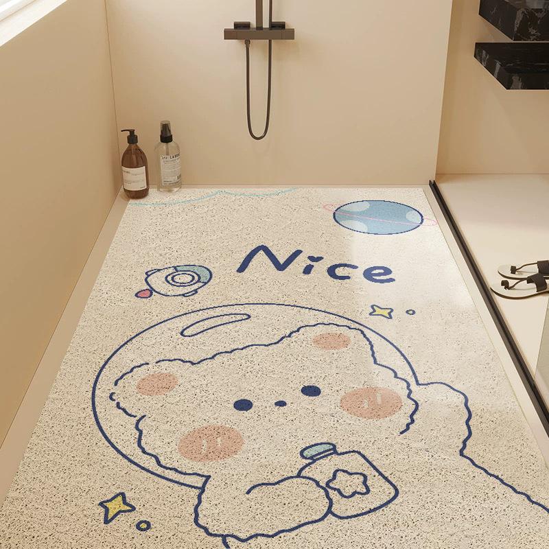 Cartoon Cute Fun Bathroom Floor Mat Household Hollow Dirt-Resistant Wear-Resistant Silk Ring Floor Mat Shower Room Non-Slip Easy To Take Care Of Floor