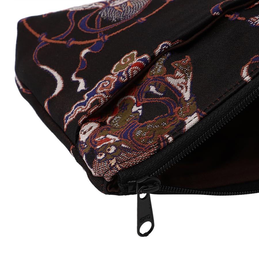 Senshishuin Nishijin Brocade Pouch Jet Black Wind and Thunder God Design (Lined) (Small)