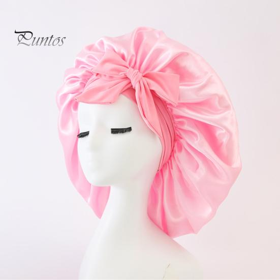 Women Nightcap Satin with Adjustable Elastic Tie Band Hair Protection Bathing Makeup Exercise Hat Sleeping Bonnet Night Sleep Shower Cap
