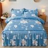 Floral Printed Double Lace Bed Skirt Three-piece Set Bedsheet Pillowcase  for Kids Adults Bedroom
