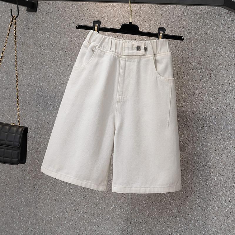 Shorts en jean pour femme bleu clair taille haute taille élastique coupe ample jambe large cinq points