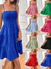 2026 European & American Summer Women's One-Shoulder Thin Strap Solid Color Versatile Dress