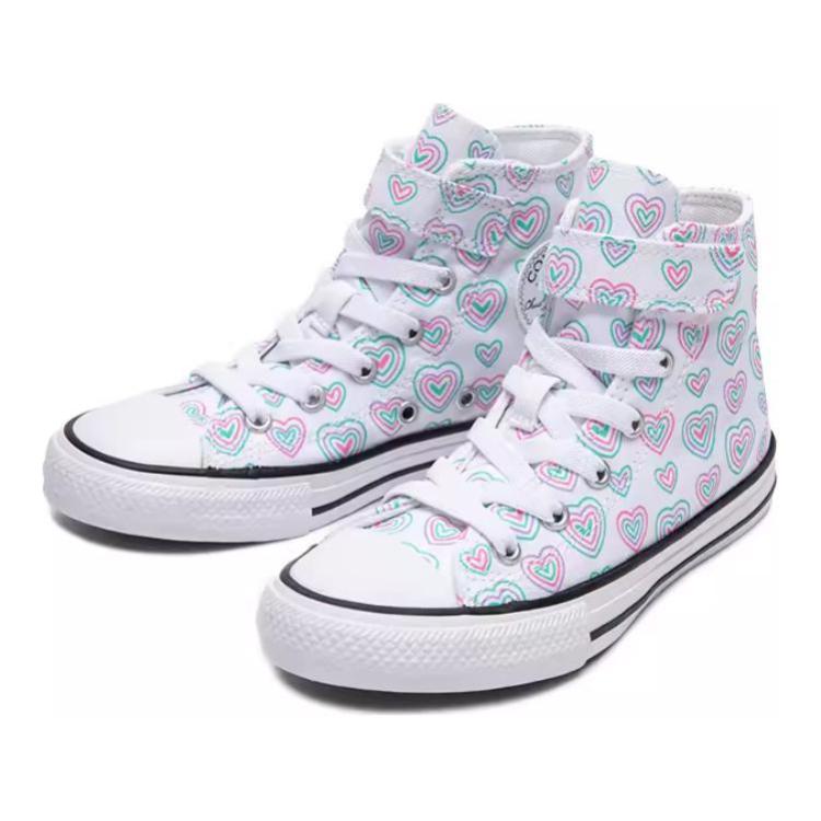Converse Chuck Taylor All Star EasyOn High PS Hearts Kids Sneakers White Oops-Pink A08377C
