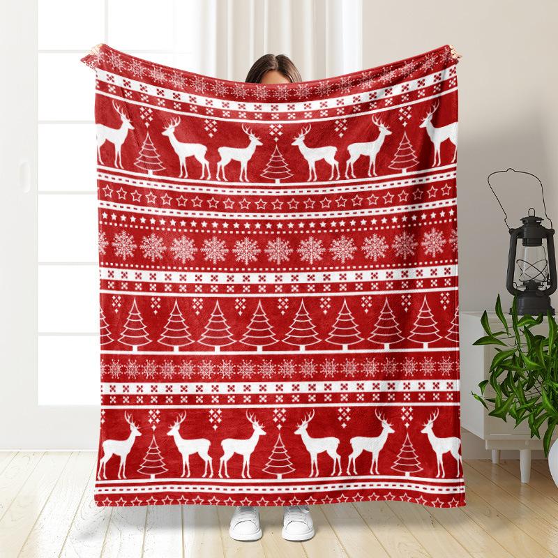 3D Christmas Elk Theme Flannel Throw Blanket Soft Lightweight Warm for Living Room Bedroom Bed Sofa Couch Kids Adults Gifts