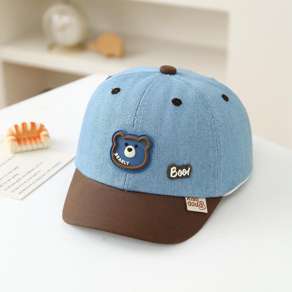 Kid's Cute Cartoon Bear Denim Baseball Cap - Spring/Summer 2026 Toddler Sun Visor