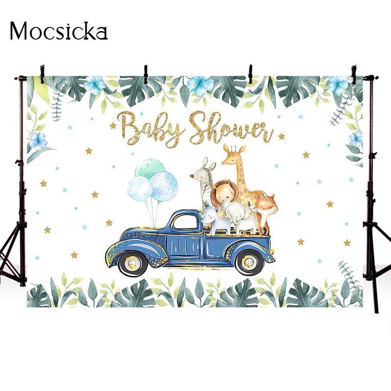 Mocsicka Baby Shower Photography Background Tropical Jungle Animals Party Decoration Props Child Portrait Photo Backdrop Banner