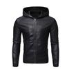 Autumn and Winter Hooded Leather Men Plus Fleece Slim Motorcycle Leather PU Leather Jacket Blue Korean Coat Hooded Top