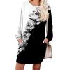 Women's Retro Printed Fashionable Long-sleeved Round-neck Pocket Dress
