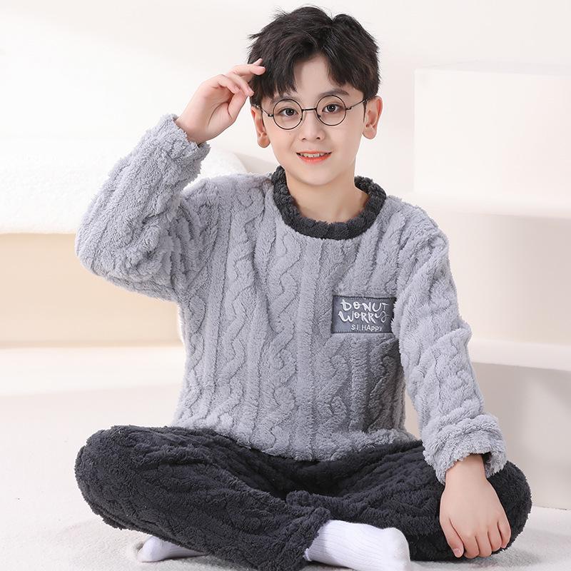 

«Пижама из плотного плюша кораллового флиса для мальчиков на осень и зиму — фланелевая домашняя одежда для детей» Size 14 (Height 125-135cm)