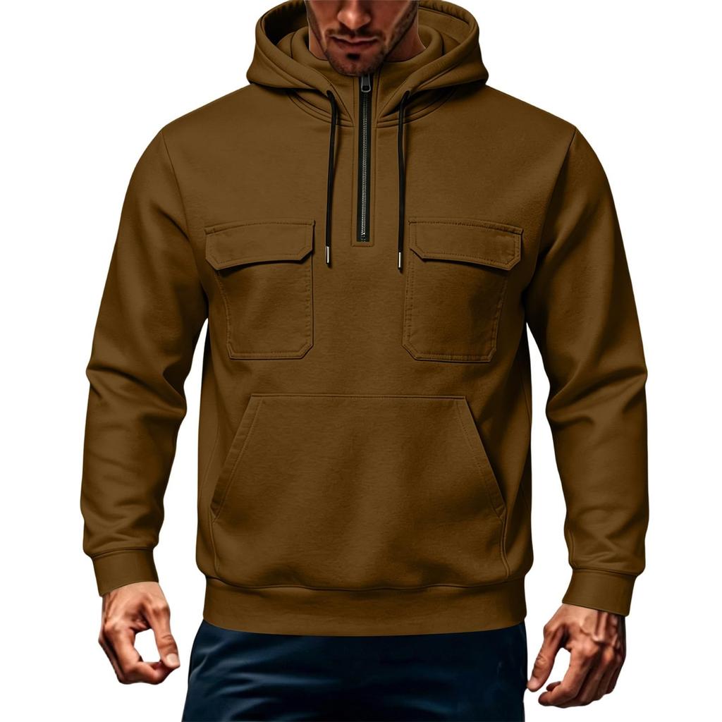 Men's Zip Up Hoodie Color Long Sleeve with Pocket Casual