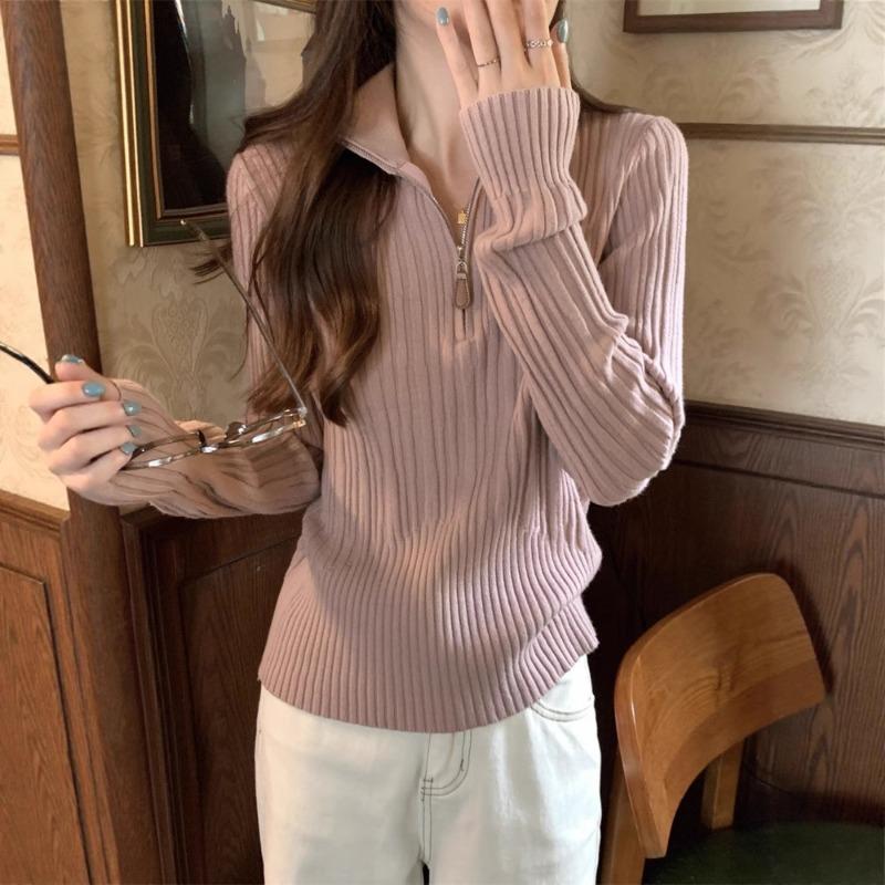 Pit Strip High-end Sweater Women's Autumn and Winter New Slim-fit Zipper Semi-turtleneck Knitted Bottoming Shirt Top