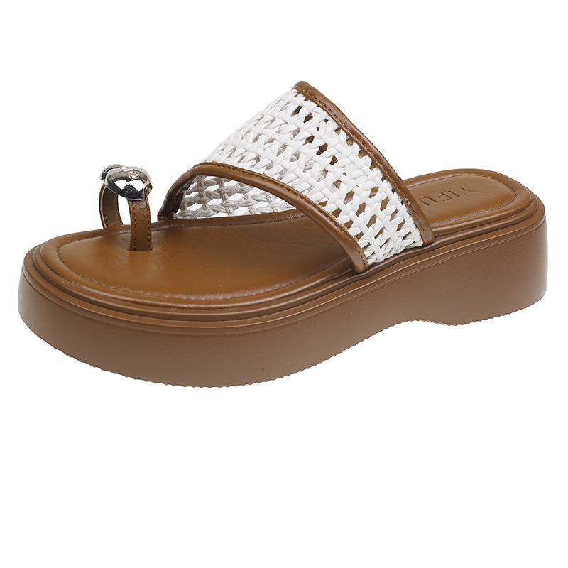 Breathable mesh with knitted slippers 2025 women's wear retro open-toed beach vacation cool slippers knitted mesh slippers