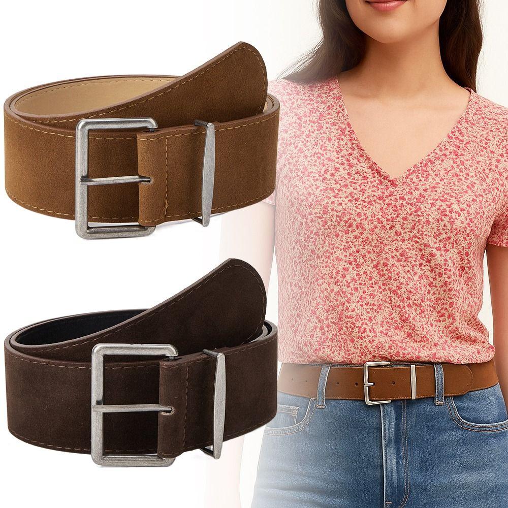 Trendy Pin Buckle Suede Leather Belt Y2k Luxury Design Wide Waist Belt Retro Spicy Girl Waistband For Women